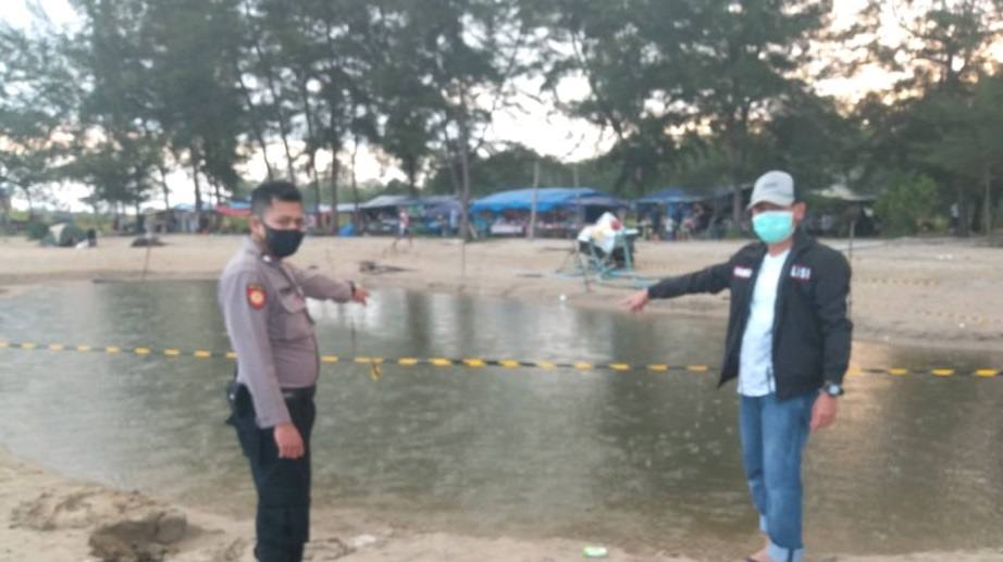 Polsek Muara Badak Pasang Police Line di Lokasi Anak Tenggelam