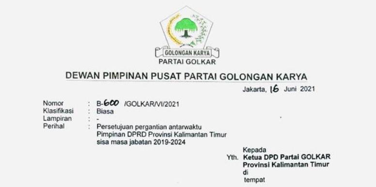 Beredar Surat DPP Golkar Setujui Hasanuddin Mas'ud Jadi Ketua DPRD Kaltim, Makmur HAPK Resmi Diganti?