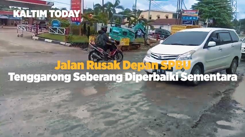 Jalan Rusak Depan SPBU Tenggarong Seberang Diperbaiki Sementara