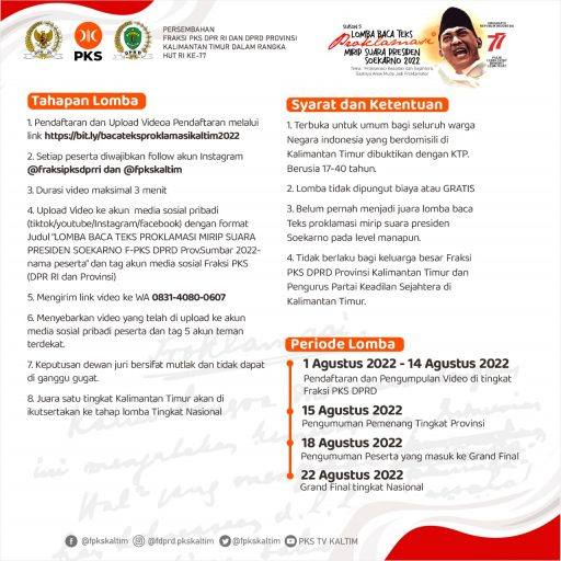 Poster lomba baca teks proklamasi mirip suara Soekarno oleh Partai Keadilan Sejahtera (PKS).