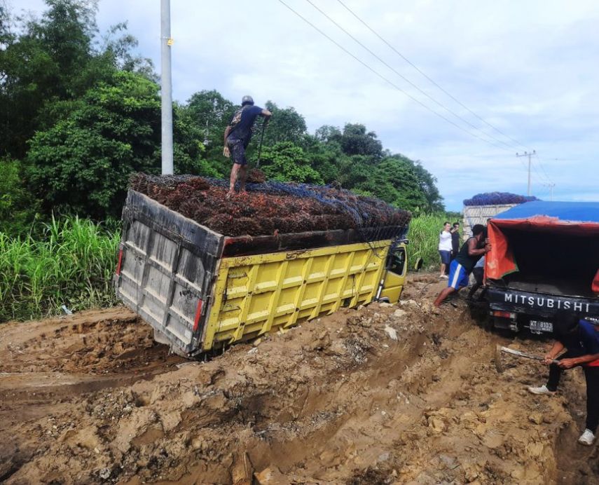 Kerusakan Jalan di Desa Teluk Muda Kenohan, Pemkab Kukar Imbau Perusahaan Sawit Batasi Angkutan TBS