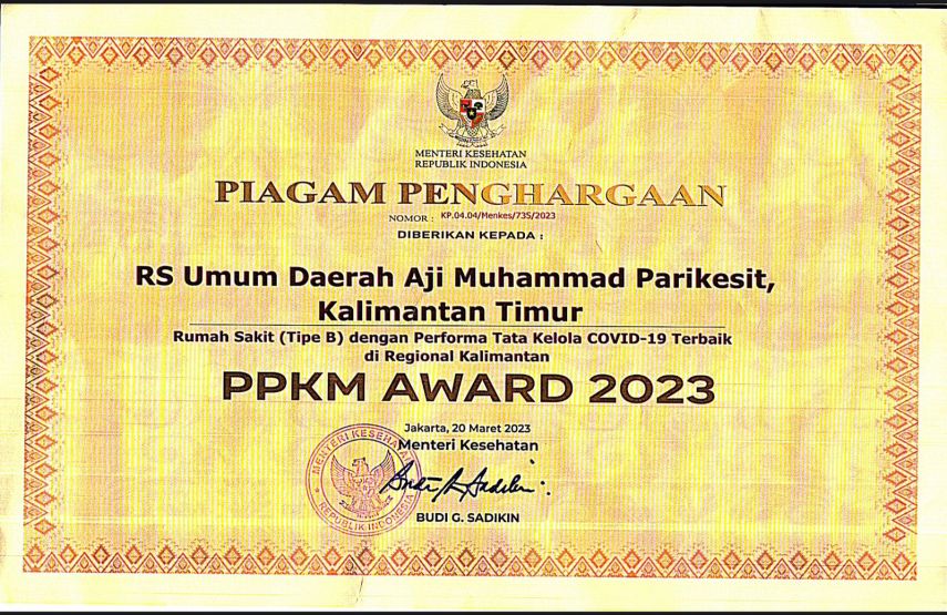 RSUD AM Parikesit Raih Penghargaan PPKM Award 2023 Perfoma Tata Kelola Covid-19 Terbaik
