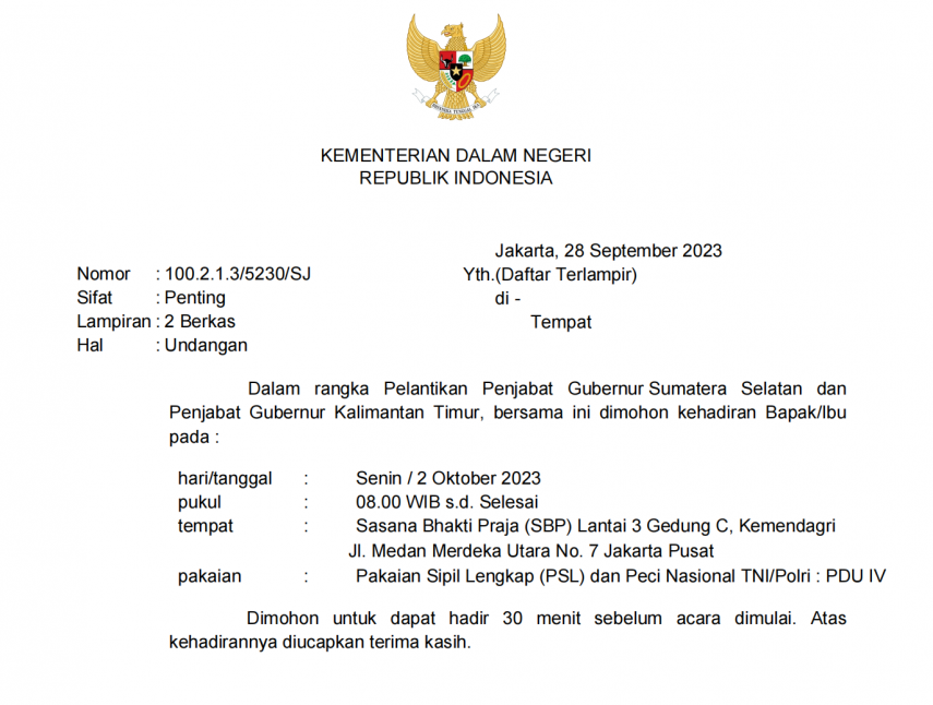 Pj Gubernur Pengganti Isran Noor Dilantik 2 Oktober di Jakarta, Anggota DPR hingga Kepala Daerah Se-Kaltim Diundang