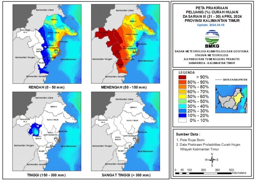 BMKG Prediksi Cuaca di Kaltim Periode 21-30 April, Waspada Hujan Sedang di Sebagian Wilayah