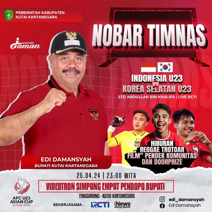 Pemkab Kukar Gelar Nobar Perempat Final AFC U23 Indonesia vs Korsel Malam ini