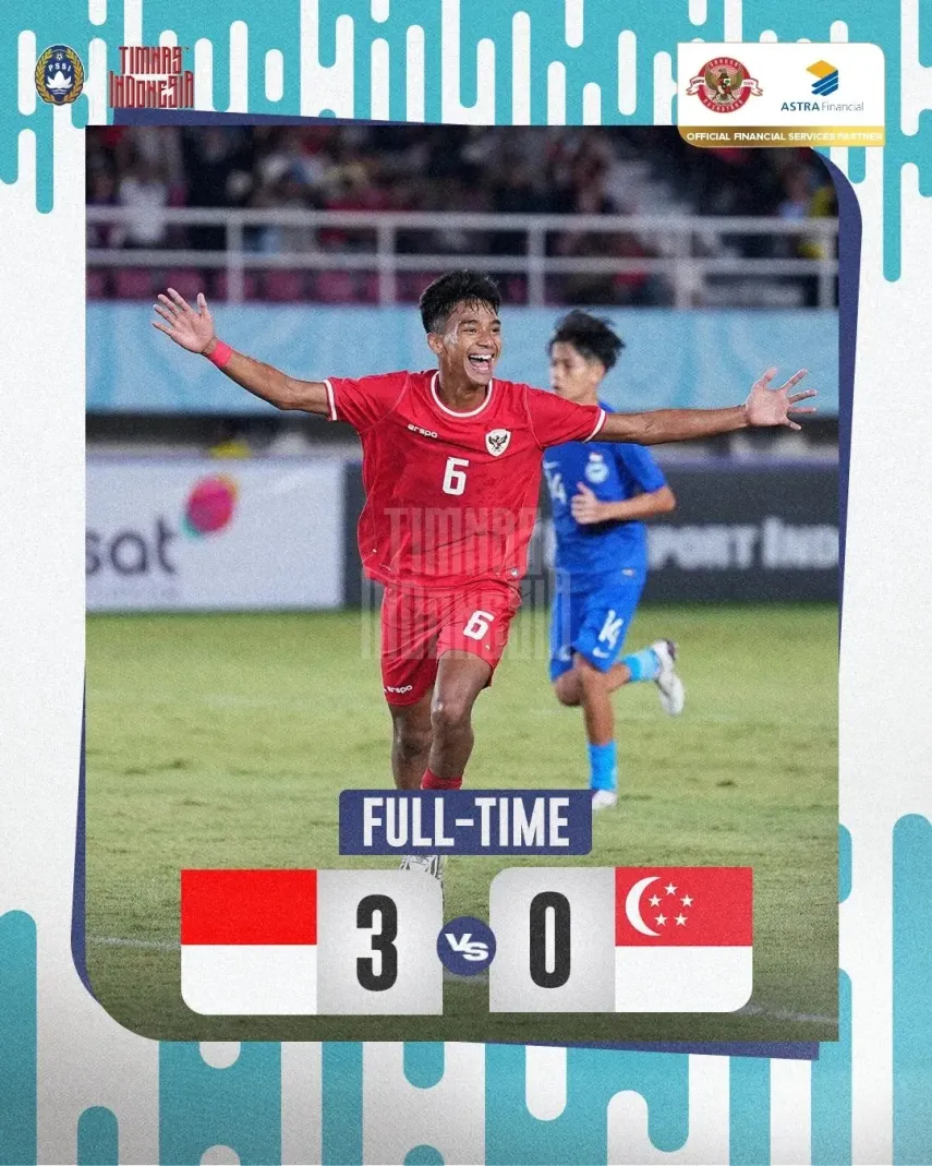 Timnas Indonesia U16 Taklukan Gawang Singapura 3-0 di Piala AFF U16 2024