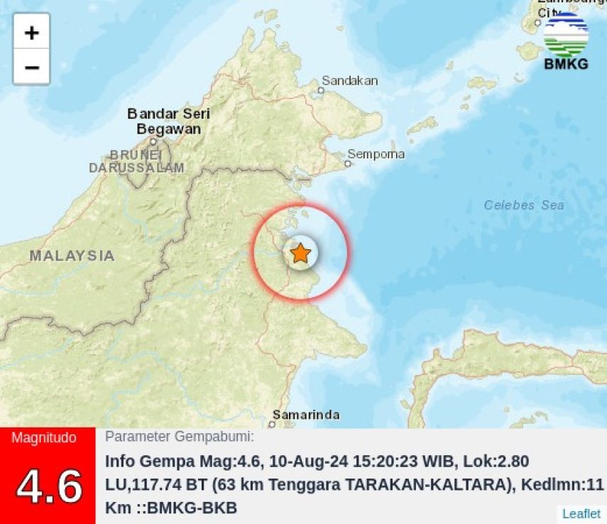 Gempa 4,6 SR Terjadi di Berau, BMKG Sebut Bersumber dari Arah Kaltara