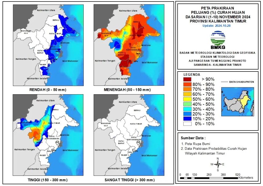 Prakiraan Cuaca Kaltim Awal November: Hujan Menengah hingga Tinggi