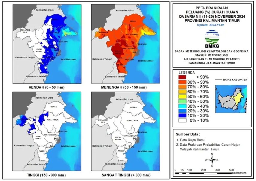 Prakiraan Cuaca BMKG: Hujan Intensitas Sedang hingga Tinggi Bakal Guyur Kaltim 11-20 November 2024