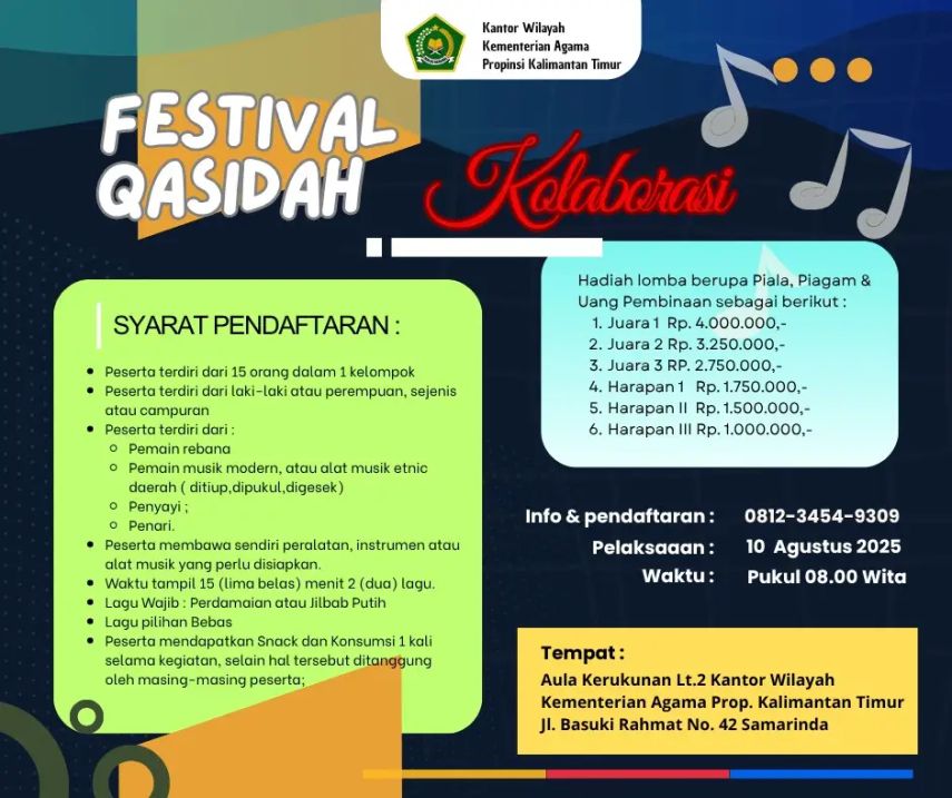 Kemenag Kaltim Gelar Festival Qasidah 2025, Total Hadiah Capai 14 Juta Rupiah