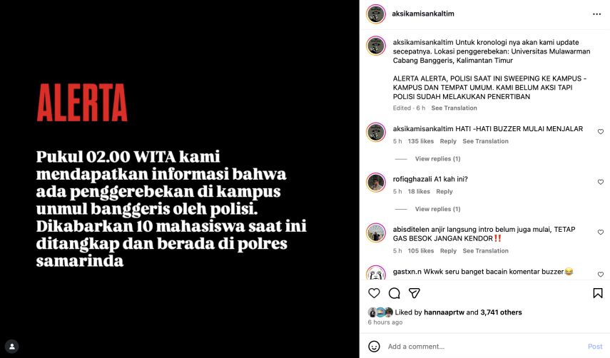 22 Mahasiswa Unmul Ditangkap Polisi Jelang Aksi di DPRD Kaltim