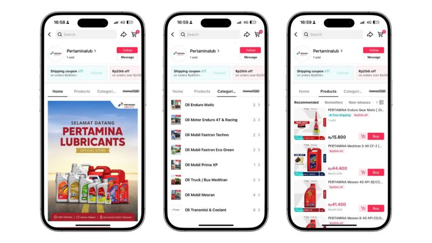 Beli Oli Asli Pertamina Kini Bisa di Tokopedia, TikTok Shop, dan Shopee