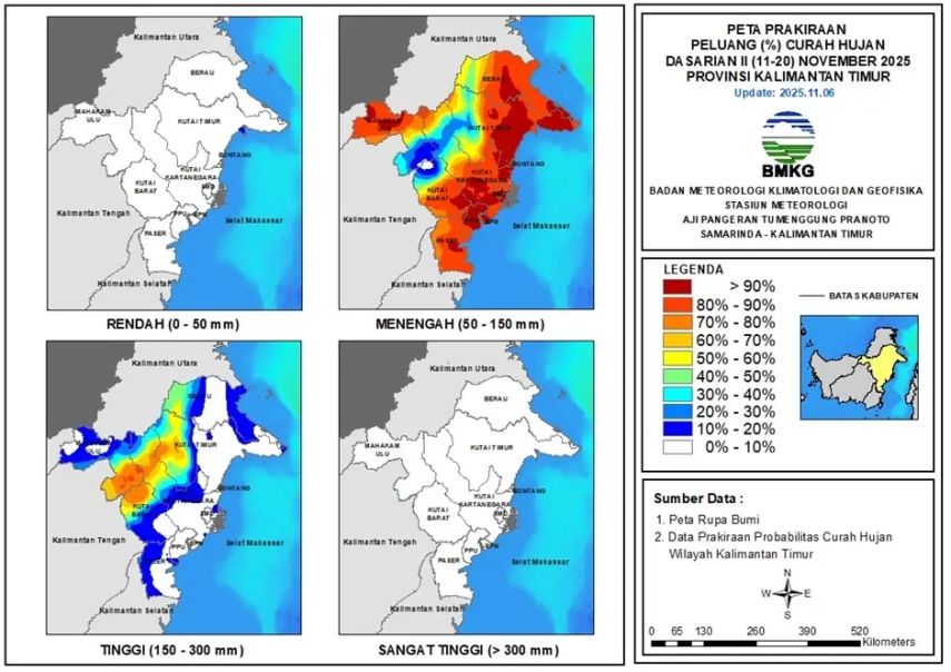 BMKG Prediksi Kaltim Alami Hujan Intensitas Menengah hingga Tinggi pada 11–20 November 2025