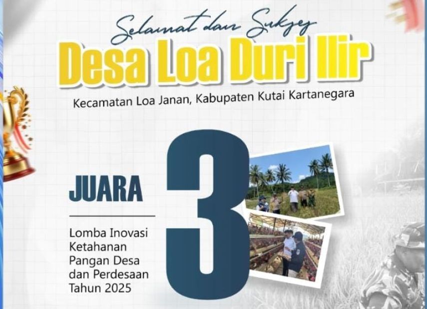 Desa Loa Duri Ilir Raih Juara 3 Nasional Inovasi Ketahanan Pangan, Kadis PMD Kukar Sebut Jadi Contoh untuk Daerah Lain