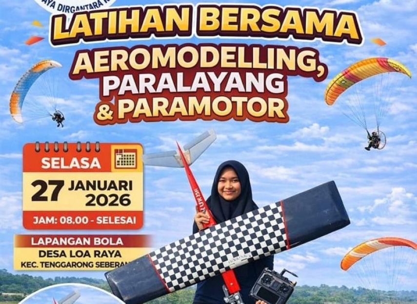 Lapangan Bola Desa Loa Raya Jadi Arena Latihan Olahraga Udara Aeromodelling dan Paramotor