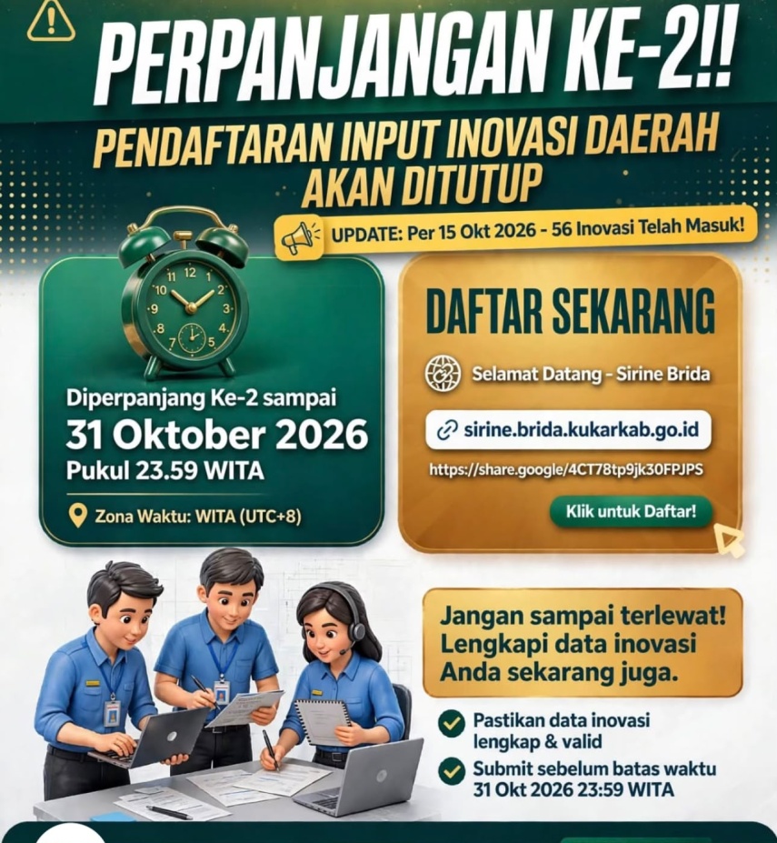 Pendaftaran Inovasi Daerah Diperpanjang hingga Akhir Oktober, Brida Kukar Catat 80 Usulan Masuk 